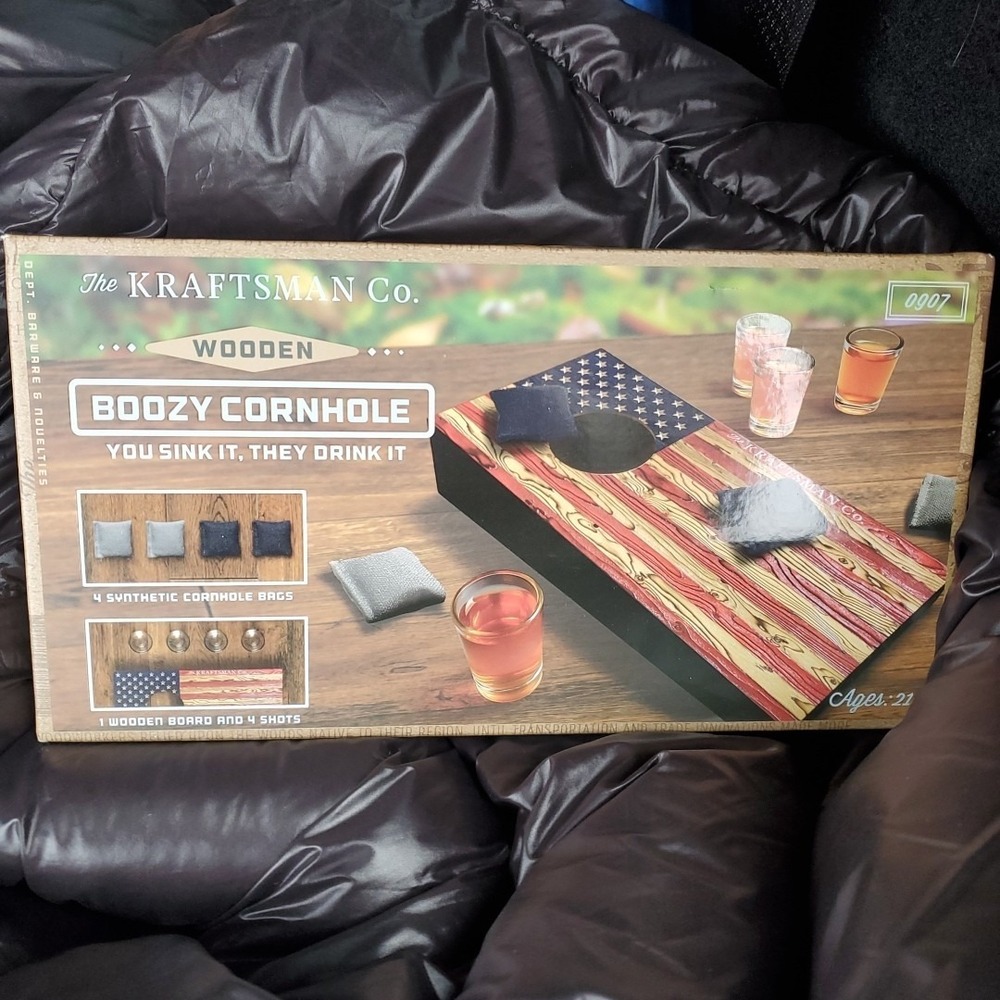 Kraftsman Co Boozy‎ Cornhole Game Adult Unisex Brown American Flag Tabletop Set